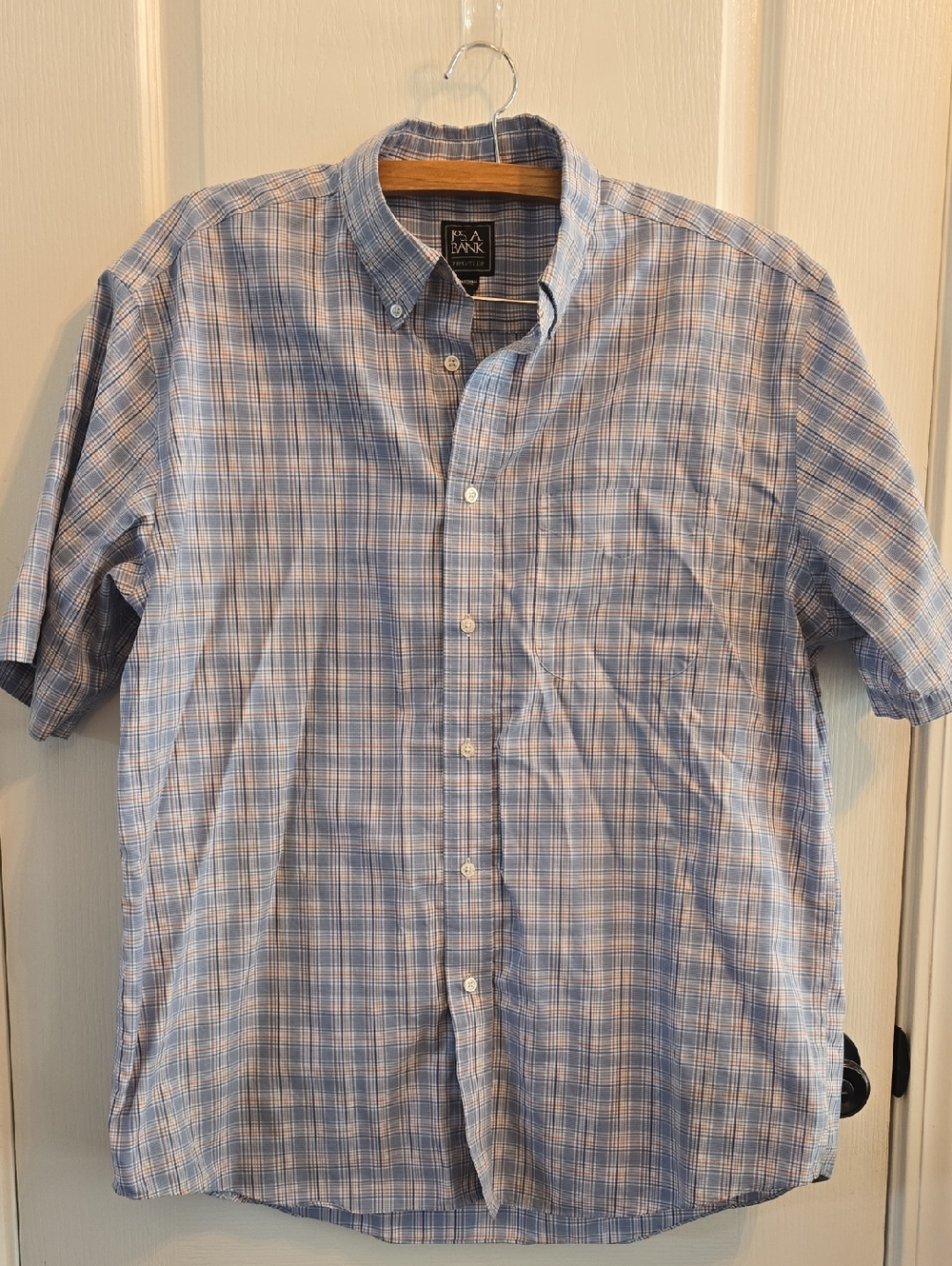 Jos. A. Bank Light Blue and White Plaid Short-Sleeve Button-Down Shirt